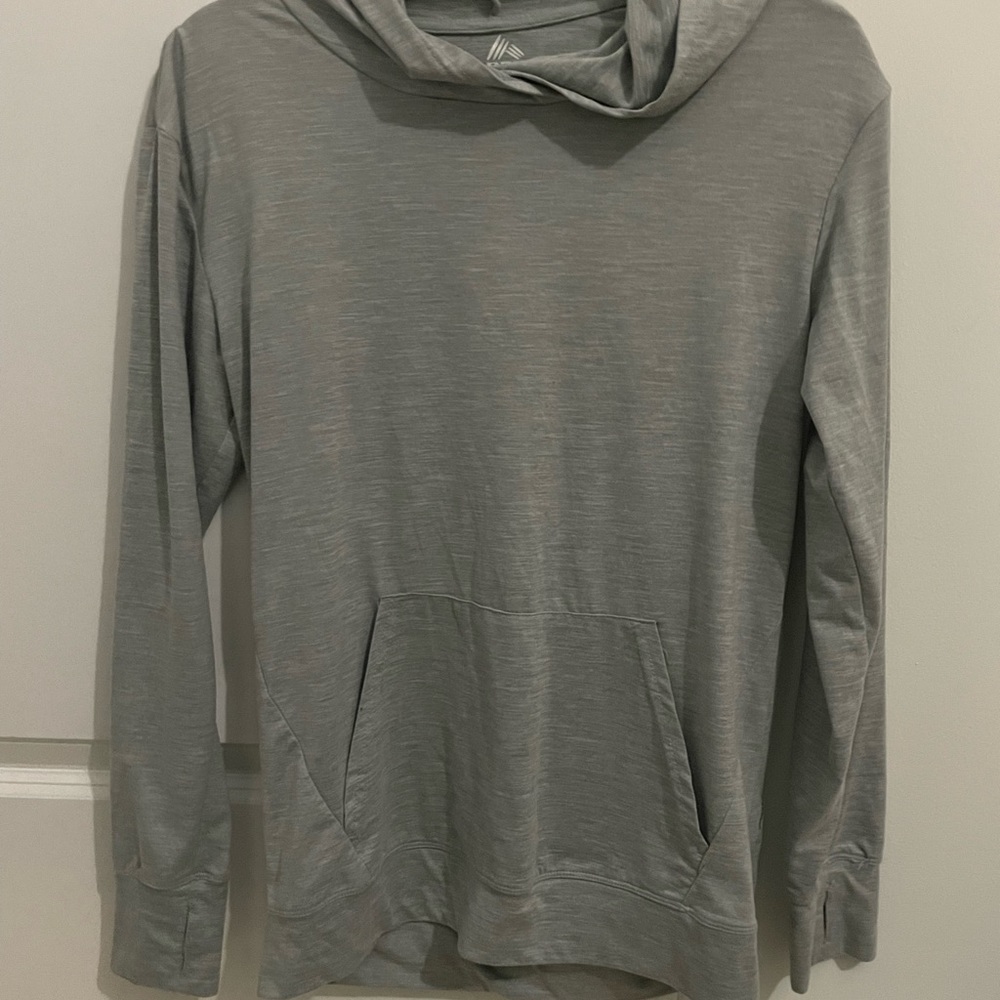 Reebok gray light and airy long sleeved hoodie running shirt.